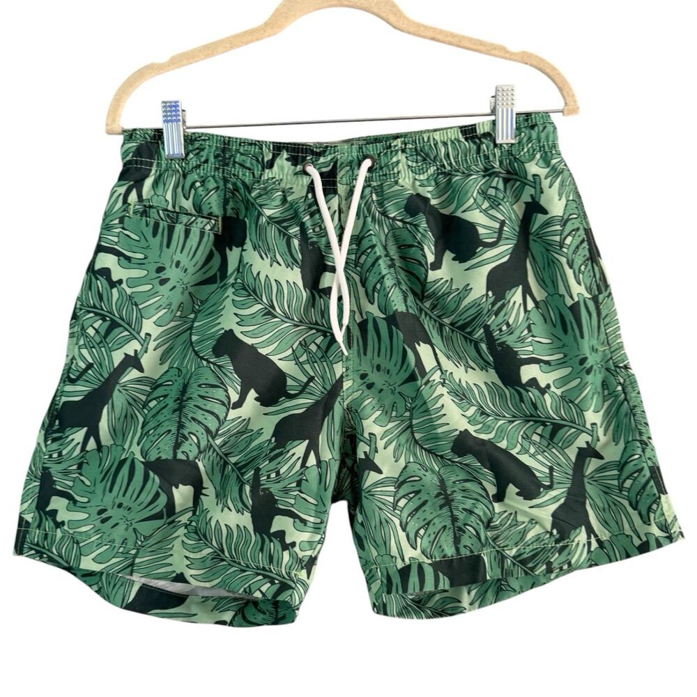 TRUNKS Green Jungle Print Swim Trunks Mesh Lined Men’s Size Medium